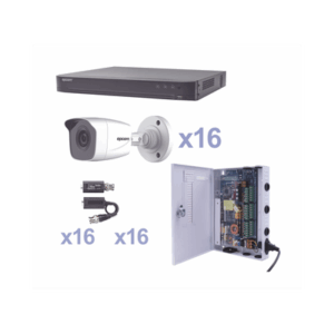 KIT TurboHD 1080p / DVR 16 Canales / 16 Cámaras Bala (exterior 2.8 mm) / Transceptores / Conectores / Fuente de Poder Profesional