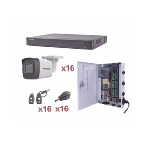 KIT TurboHD 1080p / DVR 16 Canales / 16 Cámaras Bala (exterior 2.8 mm) / Transceptores / Conectores / Fuente de Poder Profesional