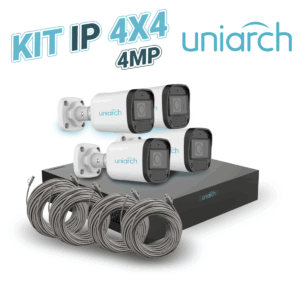KIT 4X4 UNIARCH IP EXTERIOR BULLET 4MP INCLUYE 1 NVR POE 4PTOS + 4 CAM BULLET IP 4MP 2.8MM SLOT MICROSD + 4 CABLES PREPONCHADOS DE 18MTS