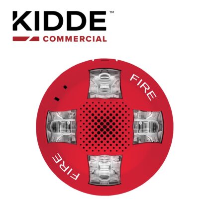 SIRENA CON ESTROBO DE TECHO, 15-115 CD, MARCA KIDDE, EGCAVRF, ROJA, CON LA PALABRA FIRE. PLACA DE CABLEADO INCLUIDA.