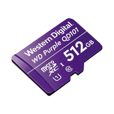Memoria microSD de 512 GB PURPLE, Especializada Para Videovigilancia, 10 VECES MAYOR DURACIÓN, 3 AÑOS DE GARANTIA