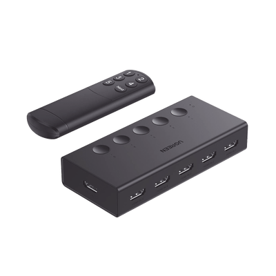 Conmutador HDMI 5X1 | 4K@60Hz | HDMI 2.0, 1.4 |  HDCP 2.2, 1.4 | VRR | Dynamic HDR | 3D | CEC | EDID | IR 10m | 18Gbps | Cambio Manual y por Control Remoto |  Incluye Cable de Alimentación USB.
