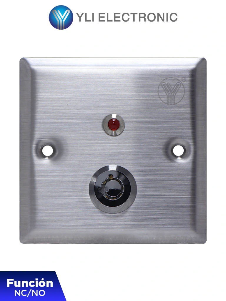 YLI YKS850LS - Botón Liberador de Llave, Indicador LED, Acero Inoxidable, Resistente a la Intemperie, Función NC/NO