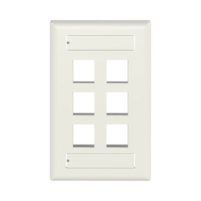 Placa de Pared Vertical, Salida Para 6 Puertos Keystone, Con Espacios Para Etiquetas, Color Blanco Mate