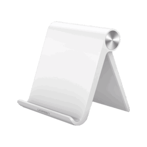 Soporte de Escritorio para Tablet /  Ajustable de 0° a 100° / Goma Antiarañazos / Antideslizante / Amplia Compatibilidad con dispositivos de 4'' a 13'' / Plegable / ABS / Color Blanco