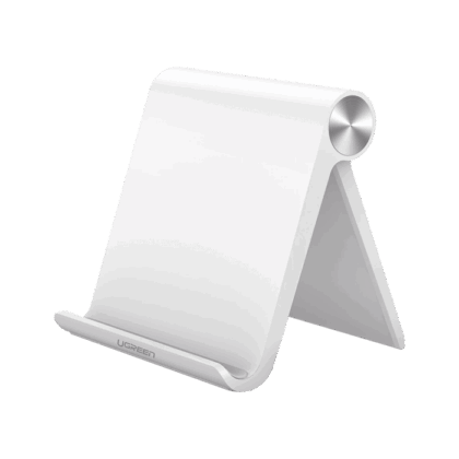 Soporte de Escritorio para Tablet /  Ajustable de 0° a 100° / Goma Antiarañazos / Antideslizante / Amplia Compatibilidad con dispositivos de 4'' a 13'' / Plegable / ABS / Color Blanco