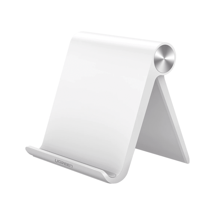 Soporte de Escritorio para Tablet /  Ajustable de 0° a 100° / Goma Antiarañazos / Antideslizante / Amplia Compatibilidad con dispositivos de 4'' a 13'' / Plegable / ABS / Color Blanco