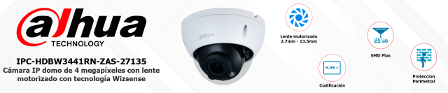 DAHUA IPC-HDBW3441RN-ZAS-27135 - Cámara IP Domo Resolución de 4 MP/ Lente Mot. 2.7 a 13.5mm/ ∢ 104°-27°/ IR 40 mts/ IA WizSense/ Detección de Movimiento Inteligente/ Protección Perimetral/ PoE/ WDR/ H.265+/ IP67/ IK10/ E&S Alarma/ E&S Audio - Image 4