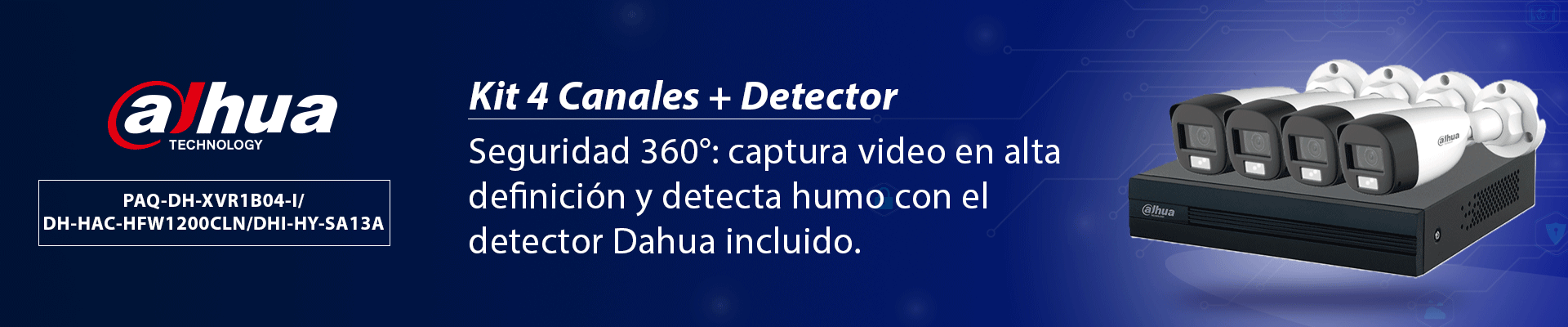 DAHUA PAQ-DH-XVR1B04-I/DH-HAC-HFW1200CLN-DHI-HY-SA13A - Kit Iluminación Dual de 4 Canales con SSD de 512GB/ 4 Camaras IL de 2 Megapixeles con Microfono/ Regalo Detector de Humo Stand Alone DHI-HY-SA13A - Image 2