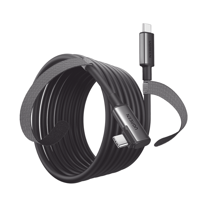 Cable USB-C a USB-C (Cable Link) | 5 metros (16 pies) |  Transferencia de Alta Velocidad | Carga Rápida | Un Extremo Angulado | Caja de Aluminio | Nylon Trenzado.