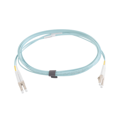 Jumper de Fibra Óptica Multimodo 50/125 XGLO OM3, LC-LC Duplex, OFNR, Color Aqua, 3 Metros