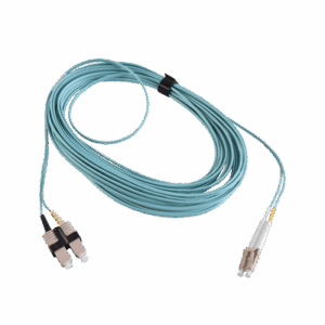 Jumper de Fibra Óptica Multimodo 50/125 XGLO OM3, LC-SC Duplex, OFNR, Color Aqua, 10 Metros