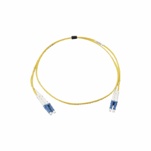 Jumper de Fibra Óptica Monomodo (OS2), XGLO, Riser, LC/UPC-LC/UPC Duplex, OFNR, Color Amarillo, 1 Metro