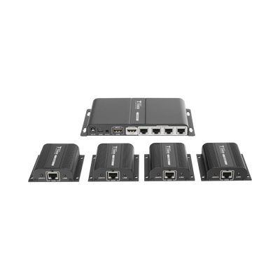 Kit Divisor y Extensor HDMI (Extender Splitter)  / Divide 1 Fuente HDMI a 4 Pantallas / Extiende la señal HDMI hasta 40 m / Resolución 1080P @ 60 Hz / Cat 6/6a/7 / Cero Latencia / Salida Loop en el Tx / IR / Alimente solo el Tx (PoC).