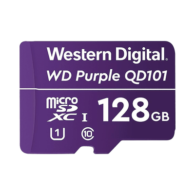 Memoria microSD de 128 GB PURPLE, Especializada Para Videovigilancia, 10 VECES MAYOR DURACIÓN, 3 AÑOS DE GARANTIA