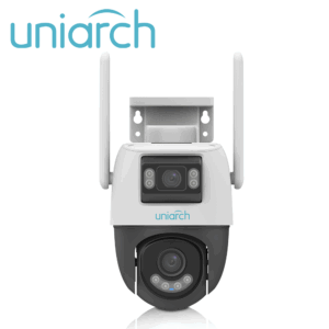 CAMARA IP PTZ DOBLE LENTE WIFI UNIARCH UHO-P2S-M33F34 / 3MP+3MP / LENTE FIJO / DWDR / IR30M / LUZ-CALIDA10M / MICROSD512GB / MICROFONO+ALTAVOZ-INTEGRADO / PANEO+TILDEO / ULTRA-MOTION-DETECTION / IP66 / ULTRA265 / 12VCD / EXTERIOR / SERIE PANDA