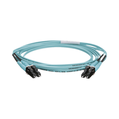 Jumper de Fibra Optica Multimodo 50/125 OM4, LC-LC Duplex, OFNR (Riser), Color Aqua, 2 Metros