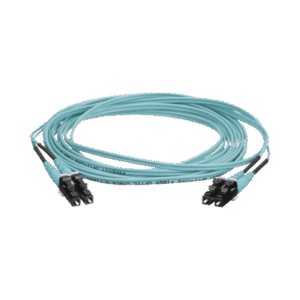 Jumper de Fibra Óptica Multimodo 50/125 OM4, LC-LC Duplex, OFNR (Riser), Color Aqua, 5 Metros