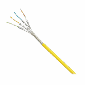 Bobina de Cable Blindado S/FTP Categoría 6A, Uso Industrial con Resistencia al Aceite, Rayos UV y Abrasión, Multifilar (Flexible), Color Amarillo, Bobina de 500m