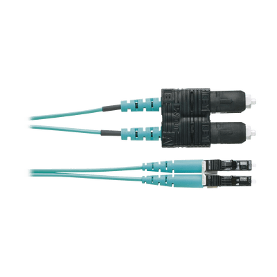Jumper de Fibra Optica Multimodo 50/125 OM4, LC-SC Duplex, OFNR (Riser), Color Aqua, 1 Metro
