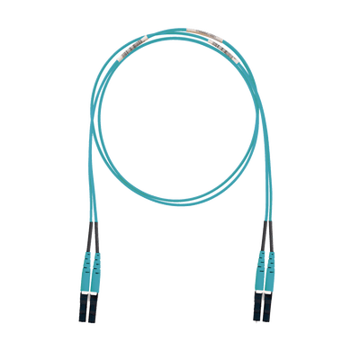 Jumper de Fibra Optica Multimodo 50/125 OM3, LC-LC Duplex, LSZH (Cero Halógenos), Color Aqua, 3 Metros