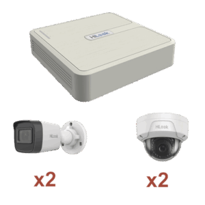 Kit IP 1080p (2 Megapixel) / NVR de 4 Canales con 4 Puertos PoE / 2 Cámaras IP Bala para Exterior / 2 Cámaras IP Domo para Exterior
