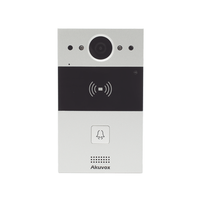 Videoportero de 1 Botón / Lector de Tarjetas MIFARE y PROX EM / Notificación a APP / 100% en la Nube / Notificación por Llamada Telefónica / SIP / ONVIF / IP65 / Cámara 2MP / Panel de Aluminio / Control de 2 Puertas