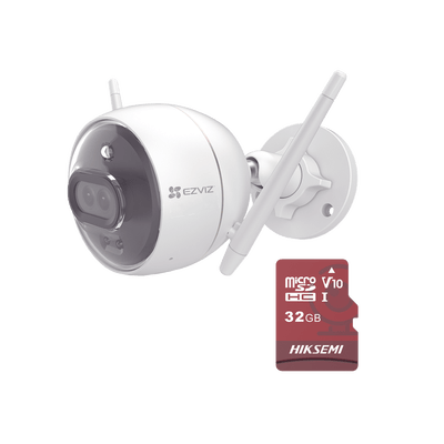 Kit de Camara WiFi y Memoria Micro SD / Incluye 1 Pieza C3X y 1 Memoria MicroSD 32GB / Audio de Dos Vías / Colores en Oscuridad / Detección Humana y de Vehículo