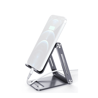 Soporte para Teléfono Celular de Aluminio | Angulo Ajustable | Amplia Compatibilidad con dispositivos de 4.7'' a 7.9'' | Antideslizante | Antiarañazos | Plegable | Color Gris. - Image 2