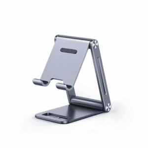 Soporte para Teléfono Celular de Aluminio | Angulo Ajustable | Amplia Compatibilidad con dispositivos de 4.7'' a 7.9'' | Antideslizante | Antiarañazos | Plegable | Color Gris.