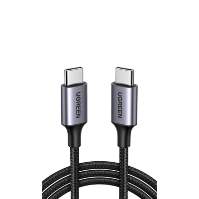 Cable USB-C a USB-C | 2 Metros | Transferencia de datos de 480 Mbps | Carga Rápida de hasta 60W | QC 4.0/3.0/2.0 | PD3.0 | FPC | AFC | Protección Integrada | Caja de Aluminio | Nylon Trenzado | Color Negro.