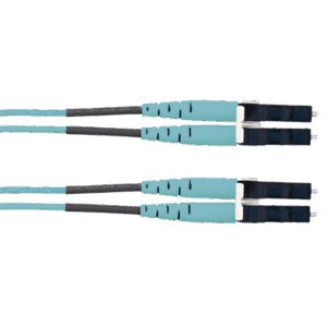 Jumper de Fibra Optica Multimodo 50/125 OM3, LC-LC Duplex, LSZH (Cero Halógenos), Color Aqua, 2 Metros