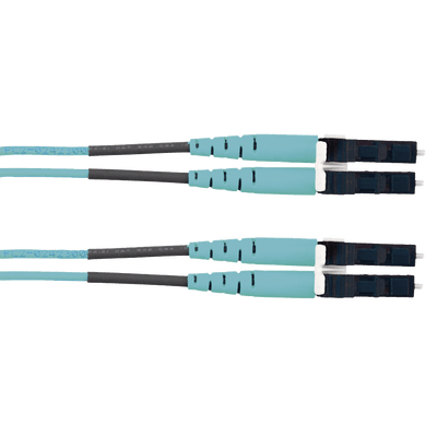 Jumper de Fibra Optica Multimodo 50/125 OM3, LC-LC Duplex, LSZH (Cero Halógenos), Color Aqua, 2 Metros