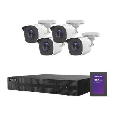 KIT TurboHD 1080p + SSD de 500 GB / DVR 4 canales / 4 Cámaras Bala de Metal / Fuente de Poder / Accesorios de Instalación