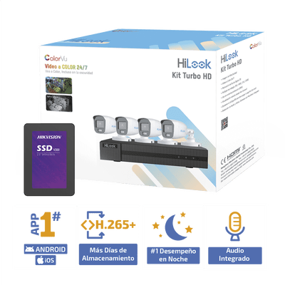 Kit TurboHD 1080p + SSD 500 GB / DVR 4 Canales / 4 Cámaras Bala ColorVu con Micrófono Integrado / Fuente de Poder / Accesorios de Instalación - Image 2