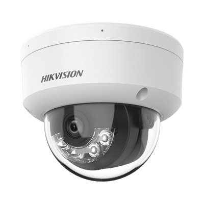 Domo IP 4 Megapixel / Lente 2.8 mm / Dual Light (30 mts IR + 30 mts Luz Blanca) / Micrófono Integrado / Antivandálico IK08 / ACUSENSE Lite / Exterior IP67 / H.265 / PoE / ONVIF / Micro SD