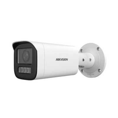 Bala IP 4 Megapíxel / Lente Motorizado 2.8 a 12 mm / Dual Light (50 mts IR + 50 mts Luz Blanca) / ACUSENSE Lite / Microfono Integrado / Exterior IP67 / WDR 120 dB / PoE / Micro SD