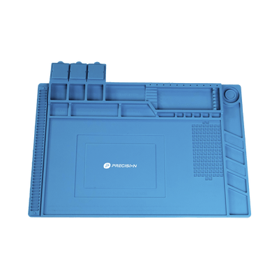 Tapete de silicona de 45 x 30 cm, resistente al calor con áreas magnéticas y de almacenamiento de componentes, ideal para la reparación de equipos y tarjetas electrónicas.