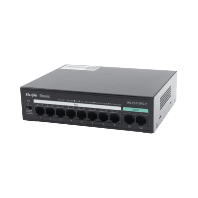 Switch PoE no administrado de 2 puertos Gigabit y 8 puertos 10/100 Mbps - Image 2