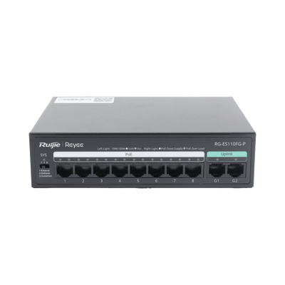 Switch PoE no administrado de 2 puertos Gigabit y 8 puertos 10/100 Mbps