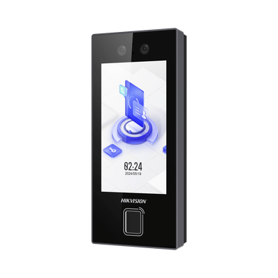Terminal Facial Min Moe con LECTOR DE HUELLAS y Tarjetas MIFARE / 3000 Rostros / 3000 Huellas / Pantalla 4.5" / Administrable en la Nube con Hik-Connect Teams  / Exterior IP65  / PoE / WiFi / HIK-IA