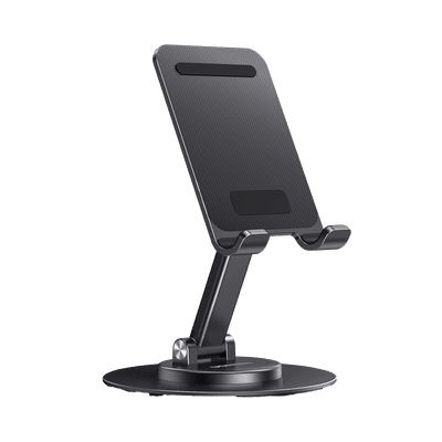 Soporte para Teléfono Celular Giratorio | 360° de Rotación | Angulo Ajustable | Altura Ajustable 17-20cm  | Antideslizante | Ejes Giratorios de Alta Precisión| Plegable | Aluminio | Color Gris