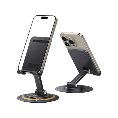 Soporte para Teléfono Celular Giratorio | 360° de Rotación | Angulo Ajustable | Altura Ajustable 17-20cm  | Antideslizante | Ejes Giratorios de Alta Precisión| Plegable | Aluminio | Color Gris - Image 2