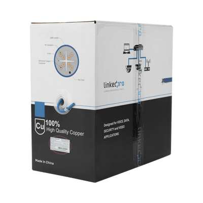 Bobina de cable de 305 metros Cat6+, CMR, CALIBRE 23 ALTO RENDIMIENTO, ETL,UL, color azul, super flexible, para aplicaciones de video vigilancia, video HD, y redes de datos. Uso interior.