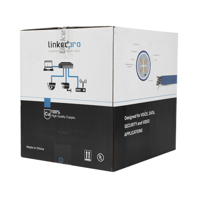 Bobina de cable de 305 metros Cat6+ Blindado F/UTP, CM, CALIBRE 23 ALTO RENDIMIENTO, ETL,UL, color azul, super flexible, para aplicaciones de video vigilancia, video HD, y redes de datos. Uso interior.