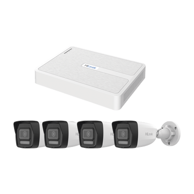 Kit IP 2 Megapixel / NVR de 8 Canales con 8 Puertos PoE / 4 Cámaras IP Bala para Exterior / Micrófono Integrado