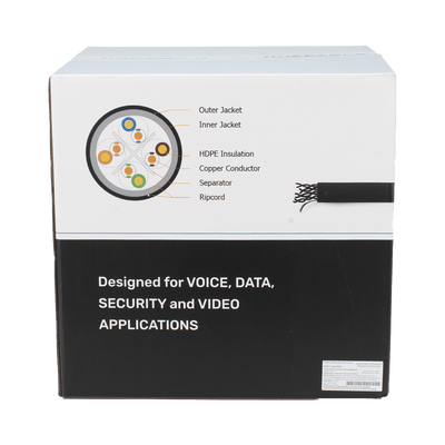 Bobina de Cable UTP 305 m, Cat6 Con DOBLE FORRO, para Exterior, CLIMAS EXTREMOS, Color Negro