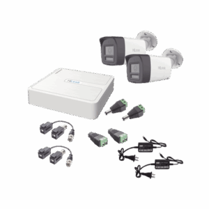 Kit HiLook Audio Bidireccional TurboHD 1080p / DVR 4 Canales / 2 Cámaras Bala (Exterior) con Bocina y Microfóno Integrado / 2 Fuentes de Poder / Accesorios