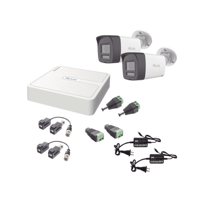 Kit HiLook Audio Bidireccional TurboHD 1080p / DVR 4 Canales / 2 Cámaras Bala (Exterior) con Bocina y Microfóno Integrado / 2 Fuentes de Poder / Accesorios