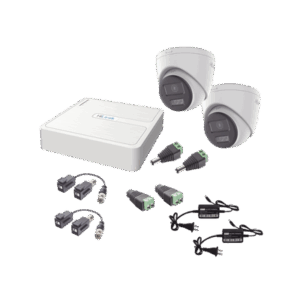 Kit HiLook Audio Bidireccional TurboHD 1080p / DVR 4 Canales / 2 Cámaras Turret (Exterior) con Bocina y Microfóno Integrado / 2 Fuentes de Poder / Accesorios